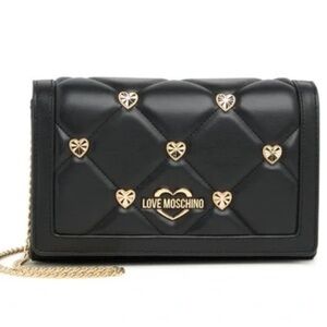 Love Moschino Black Quilted Clutch with Gold Heart Accents 💛